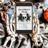 Gothic Zwarte Rozen & Schedel Halloween Feest Kaart