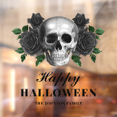 Gothic Zwarte Rozen & Schedel Prettig Halloween Raamsticker (Vel 2)