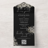 Gothic Zwarte Rozen Slingerlichten QR Code Trouwen All In One Uitnodiging (Binnen)