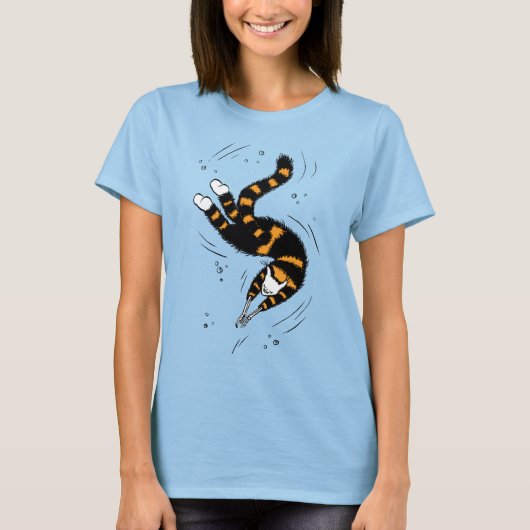 Gothic Zwemmen Kat Skeleton T-shirt (Voorkant)