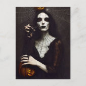 Gothik Hexe mit Spinneweben und Kürbis. Halloween Briefkaart (Voorkant)