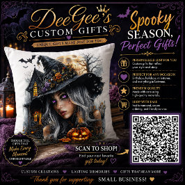 Gothillustratie van heks op Halloween Kussen