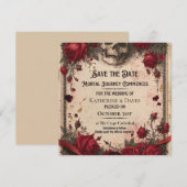 Gothique Save the Date sjabloon met schedel en roz (Voorkant / Achterkant)