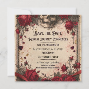 Gothique Save the Date sjabloon met schedel en roz
