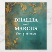 Gothisch bloemmotief turquoise en goud wijn etiket (Enkel label)