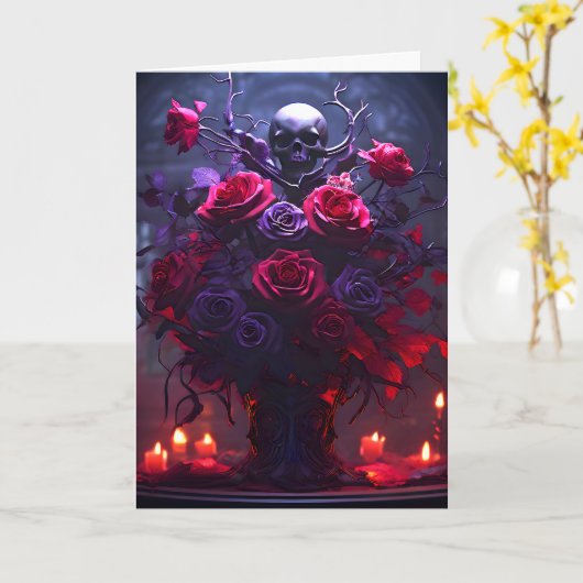 Gothisch boeket Schedel en Kaarsen Kaart (Gele Bloem)