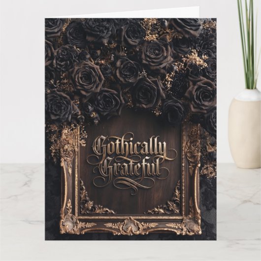 Gothisch dankbare typografie met donkere rozen bedankkaart (Voorkant)