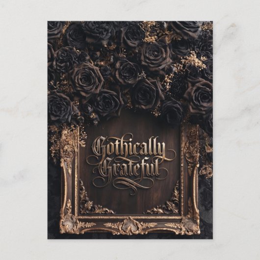 Gothisch dankbare typografie met donkere rozen briefkaart (Voorkant)