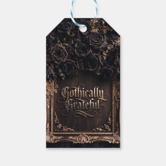 Gothisch dankbare typografie met donkere rozen cadeaulabel (Voorkant)
