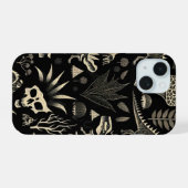 Gothisch dinosaurus skelet graveerpatroon iPhone 15 case (Achterkant horizontaal)