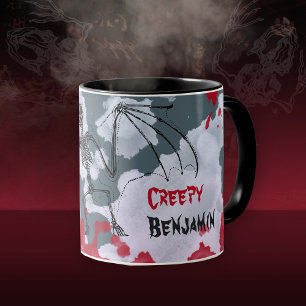 Gothisch griezelige vleermuis skelet Halloween cad Mok