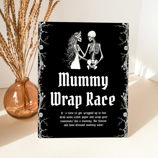 Gothisch Halloween Skelet Mummie Wrap Race Bord Reclamebord Met Voetstuk