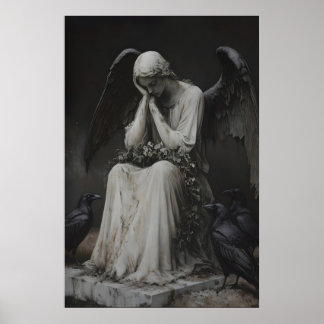 Gothisch Kerstengelfiguur met raven kunstwerk Poster
