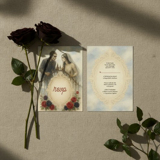 Gothisch Koppel Zombie Halloween Bruiloft RSVP Kaartje