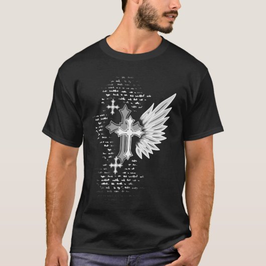 Gothisch kruis met vleugels Alt Emo Grunge T-shirt (Voorkant)