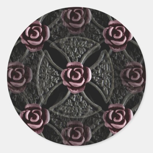 Gothisch middeleeuws ijzerkruis met roos ronde sticker (Voorkant)