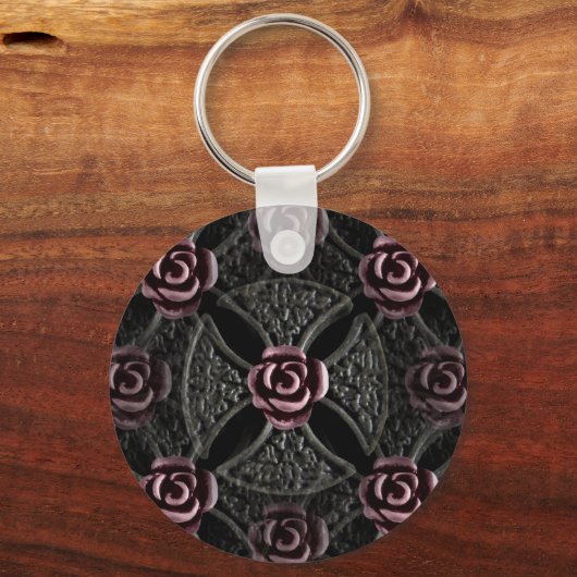 Gothisch middeleeuws ijzerkruis met roos sleutelhanger (Voorkant)