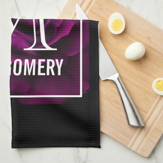 Gothisch Paars-Red Rose Flower Monogram Theedoek (Quarter Fold)