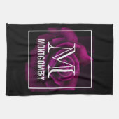 Gothisch Paars-Red Rose Flower Monogram Theedoek (Horizontaal)
