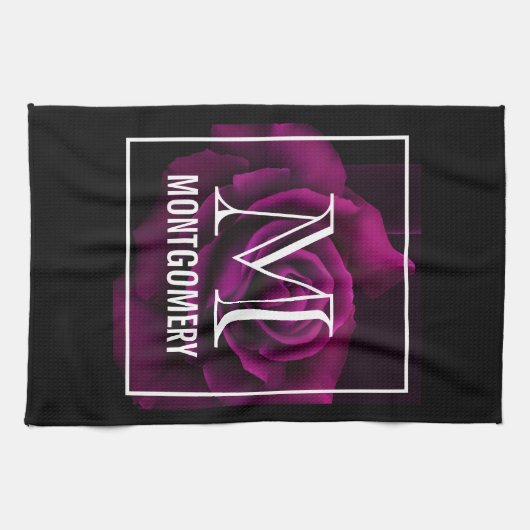 Gothisch Paars-Red Rose Flower Monogram Theedoek (Horizontaal)