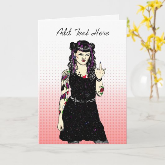 Gothisch Punk meisje dat de vogelaangepaste tekst  Kaart (Gele Bloem)