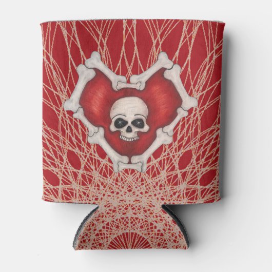 Gothisch rood hart met Botten schedel op spiraalli Blikjeskoeler (Voorkant)