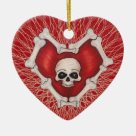 Gothisch rood hart rondcirkeld met Botten schedels Keramisch Ornament