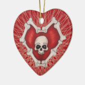 Gothisch rood hart rondcirkeld met Botten schedels Keramisch Ornament (Links)