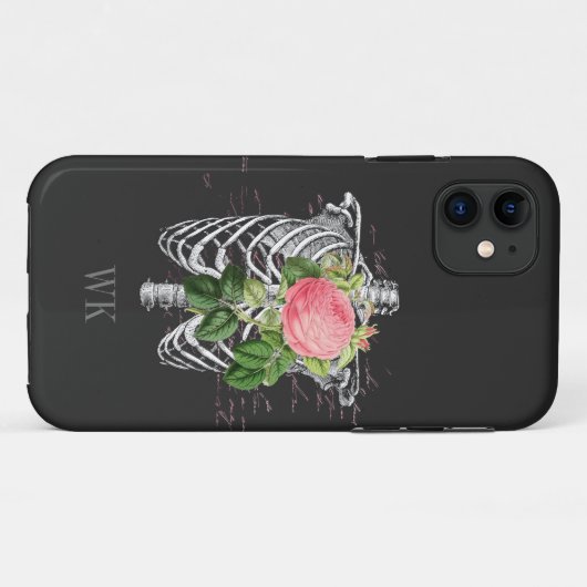  gothisch roze rozen skeletmonogram Case-Mate iPhone case (Achterkant (horizontaal))