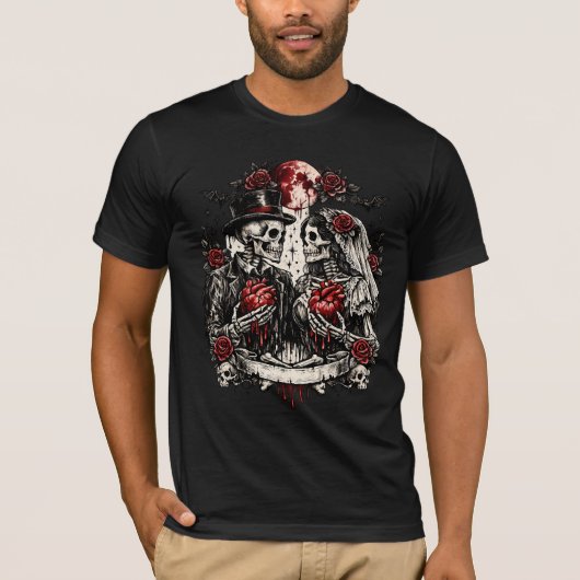 Gothisch Skelet Koppel Valentijn T-Shirt (Voorkant)