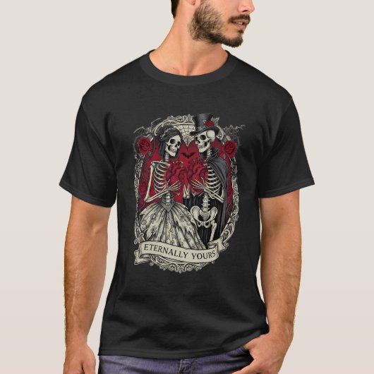 Gothisch Skelet Koppel Valentijn T-Shirt (Voorkant)