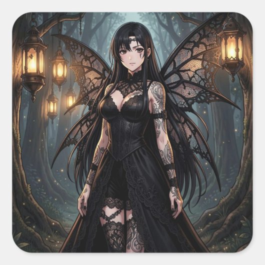 Gothische Anime Fee Meisje Blank Vierkante Sticker (Voorkant)