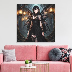 Gothische Anime Fee Meisje in Betoverd Bos Canvas Afdruk