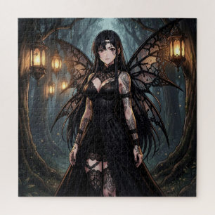 Gothische Anime Fee Meisje in Betoverd Bos Legpuzzel