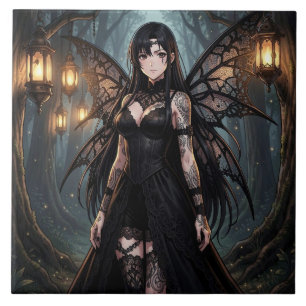 Gothische Anime Fee Meisje in Betoverd Bos Tegeltje