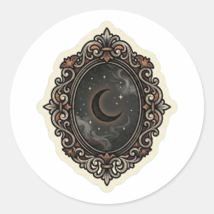 Gothische antieke spiegel Halloween vintage gravur Ronde Sticker