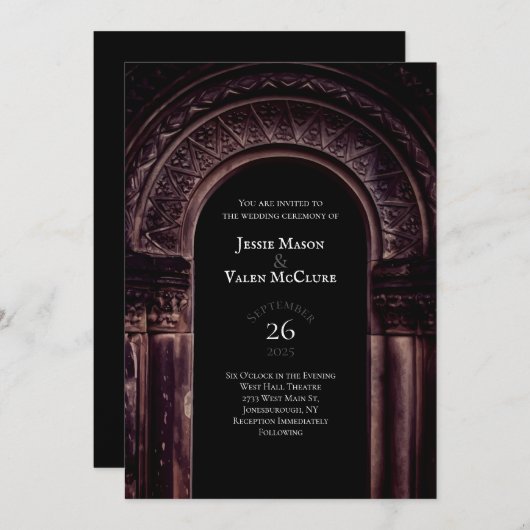 Gothische Arch Elegant Wedding Donker Zwart Kaart (Voorkant / Achterkant)