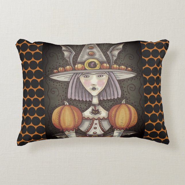 GOTHISCHE BBT WITCH MEISJE HALLOEEN ACCENT PILLOW KUSSEN (Voorkant)