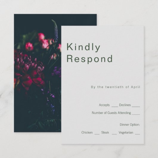 Gothische bloemenreactiekaart RSVP kaartje (Voorkant / Achterkant)