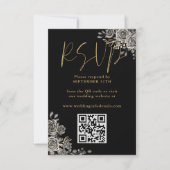 Gothische bloemenrozen Zwart en goud trouw QR-code RSVP Kaartje (Voorkant)