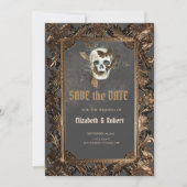 Gothische bloemenschedel antieke lijst save the da date (Voorkant)