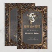Gothische bloemenschedel antieke lijst save the da date (Voorkant / Achterkant)