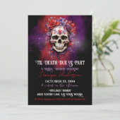 Gothische bloemenschedel Halloween bruidsdouche Kaart (Staand voorkant)