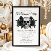 Gothische bloemenschedel Halloween uitnodiging