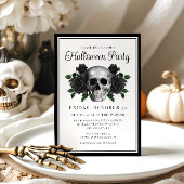 Gothische bloemenschedel Halloween uitnodiging