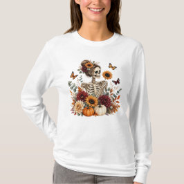 Gothische bloemenskelet herfst Halloween T-shirt
