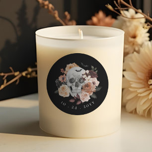 Gothische bloemige waterverf schedel herfst bruilo ronde sticker