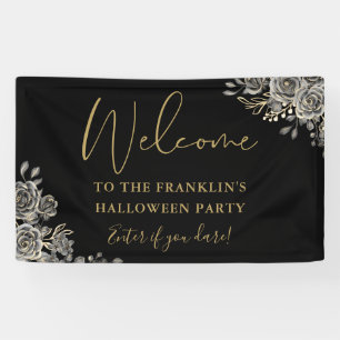 Gothische bloemrijke Halloween-feestbegroeting Spandoek