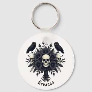 Gothische boeket met drie schedels en twee uilen sleutelhanger
