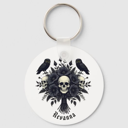 Gothische boeket met drie schedels en twee uilen sleutelhanger (Voorkant)